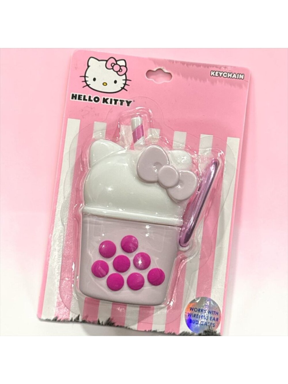 Hello Kitty Boba Milk Tea AirPods Case Keychain Pink & White New In Packaging